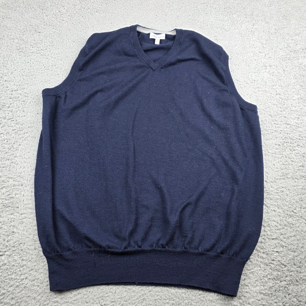 Peter Millar Mens XL Navy Blue Merino Wool Silk V-Neck Sweater Vest ME0S23